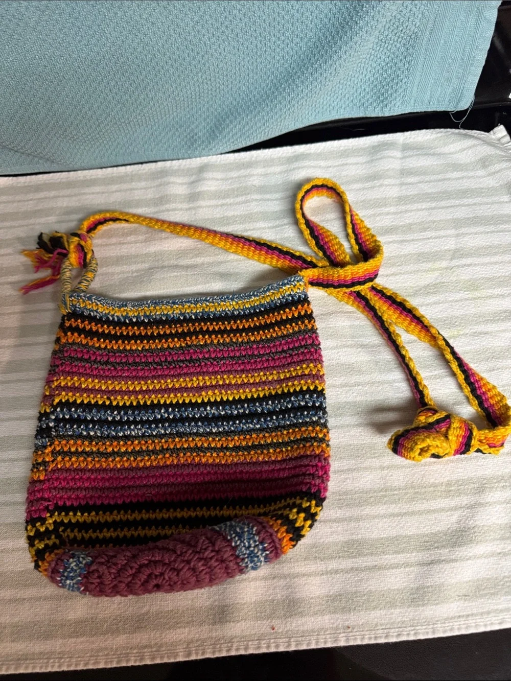Bamboo Trading Company Handmade Multicolor Crochet Shoulder Bag